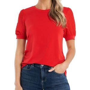 CeCe Puff Sleeve Mixed Media top - size XS - red.  NWOT